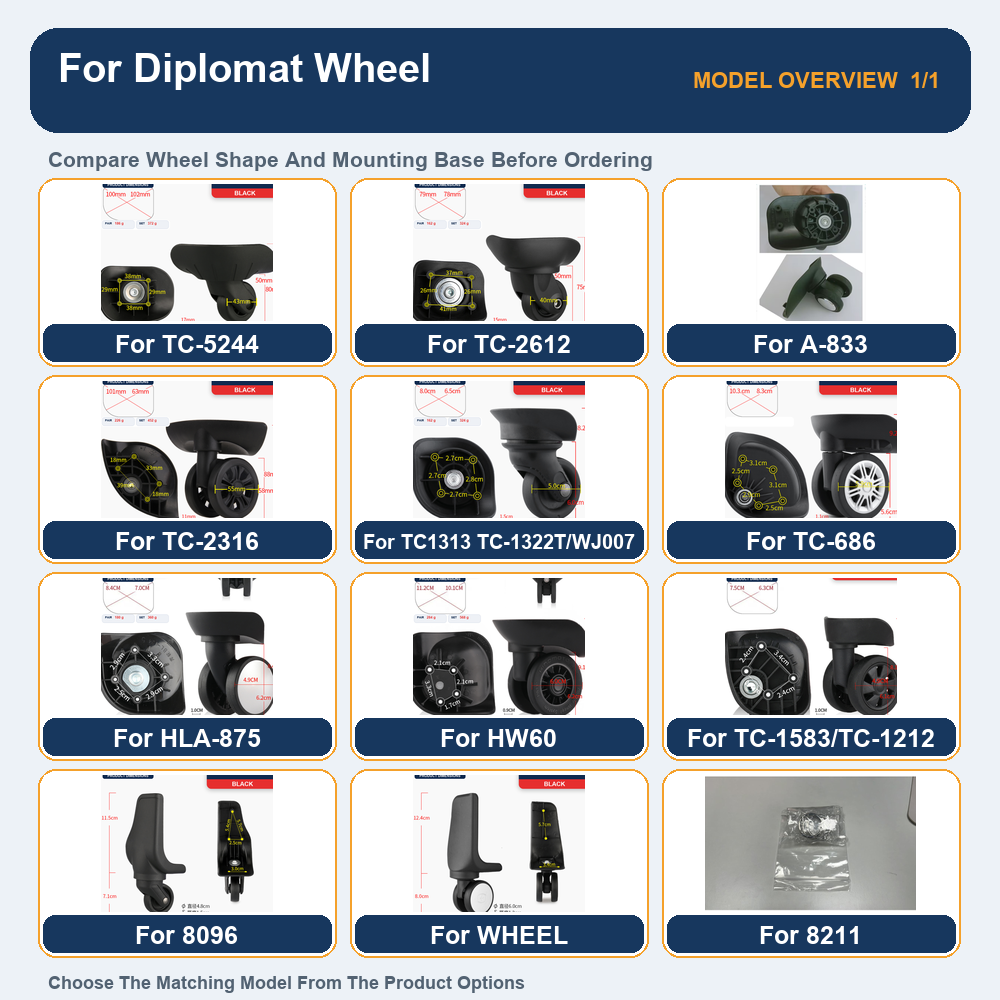 Silent Replacement Luggage Wheels - Stille Spinner Vervangende Kofferswielen voor Diplomat